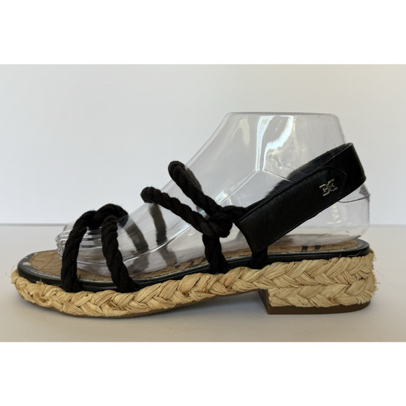 SAM EDELMAN Cristan Black Rope & Leather Strappy Rafia Sandals Size 7 Beachy EUC - Picture 6 of 12